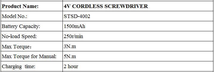 3.6V/4.8V Cordless Electric Screwdriver
