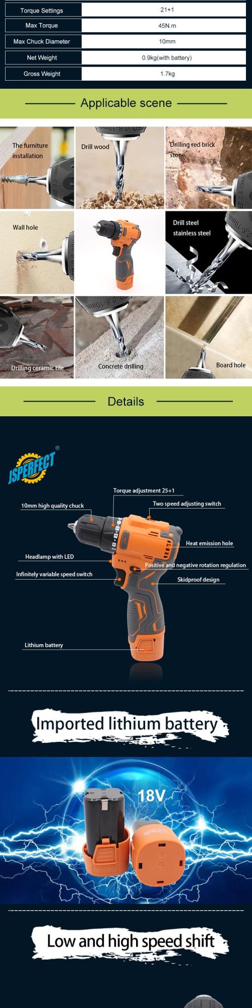 Jsperfect Hand DIY Brushless Impact 10mm Cordless Drill