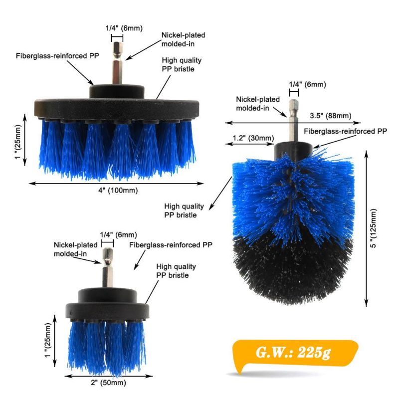 Electric Drill Brush 3-Piece Set 2 Inch 3.5 Inch 4 Inch Electric Blue Cleaning Brush Head