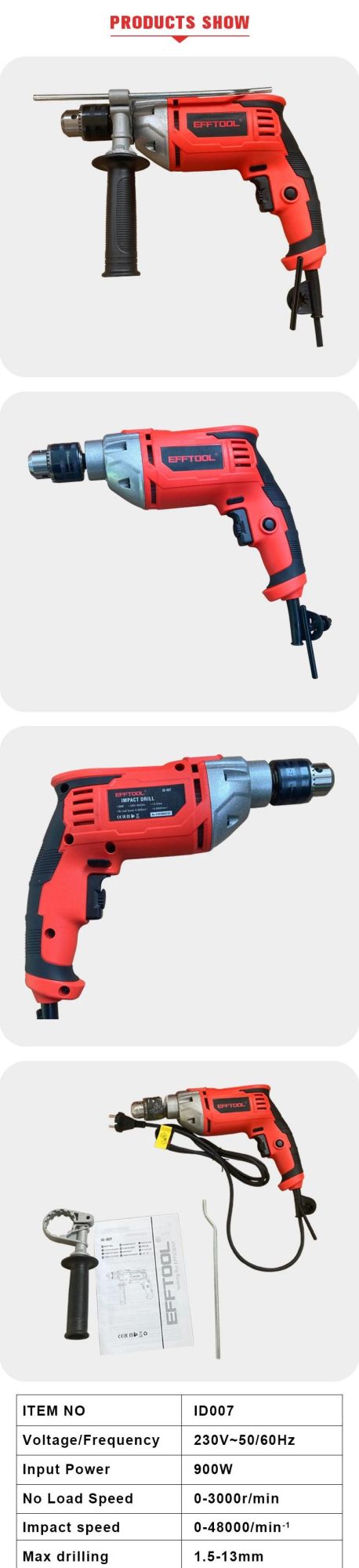 High Quality Efftool 220V Impact Drill ID-007