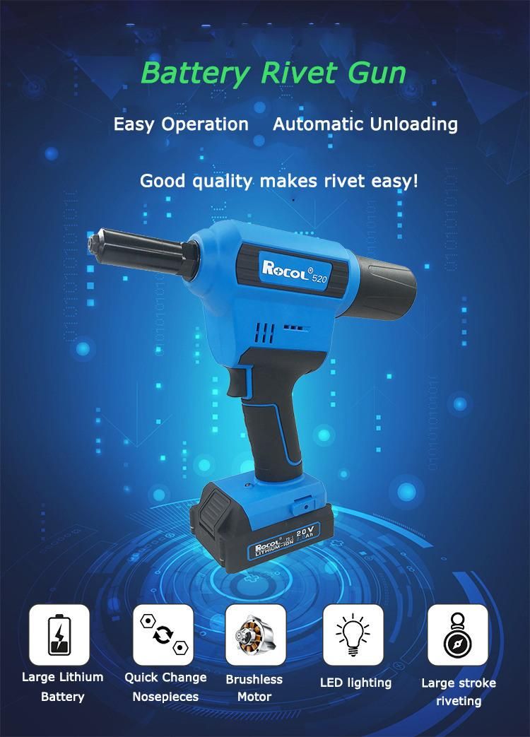 Fast Heat Dissipation Quick Charge Portable 2.4-6.4 Battery Cordless Rivet Gun