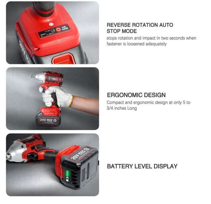 Wosai 18V 1/2 Cordless Impact Wrench with 3000ah 4000ah 6000ah Lithium Battery