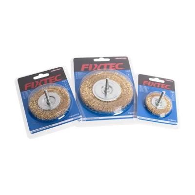 Fixtec 50mm/75mm/100mm Metal Flat Wire Brush Wheel with Shank Circular Grinding Wire Brush Steel Roall