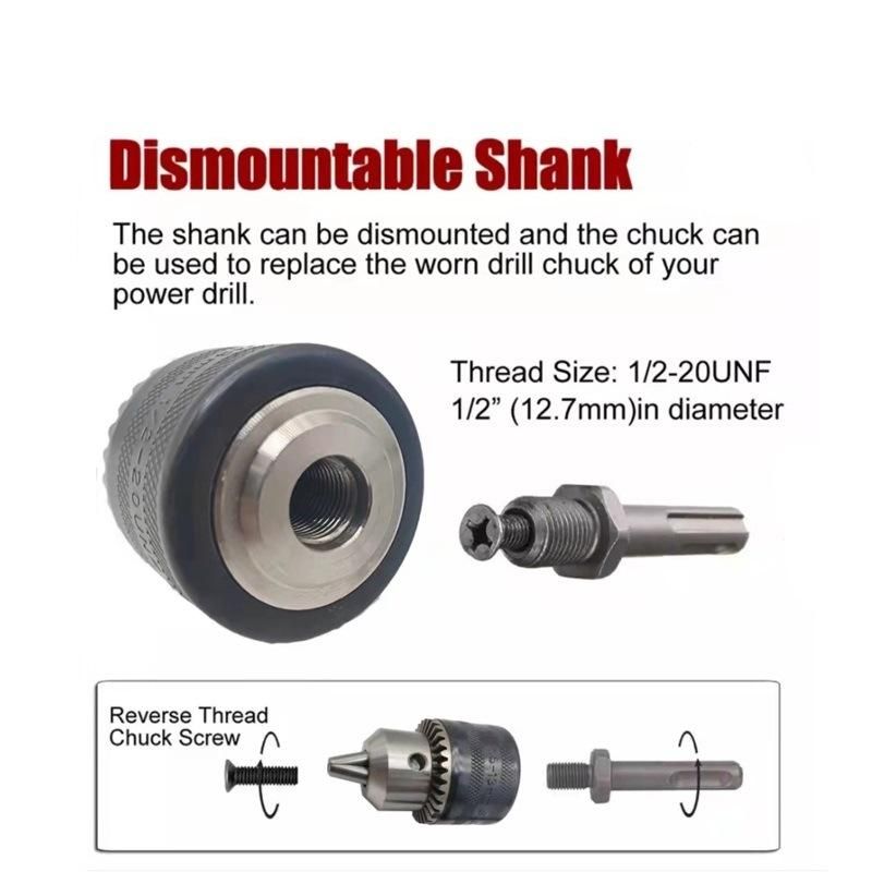 2-13mm Precise Keyless Drill Chuck Converter 1/2"-20unf Thread Quick Change Adapter SDS-Plus Shank 1/4" Hex