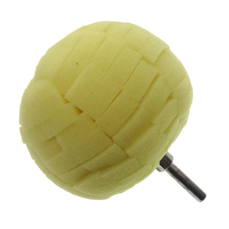 Cross-Border Supply 80mm Yellow Car Wheel Brush Sponge Ball Car Waxing Sponge Wheel Steel Ring Car Wash Sponge