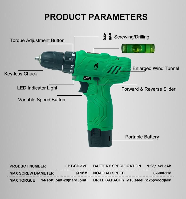 Werkin 12V Li-ion Lithium Battery Cordless Drill Screwdriver