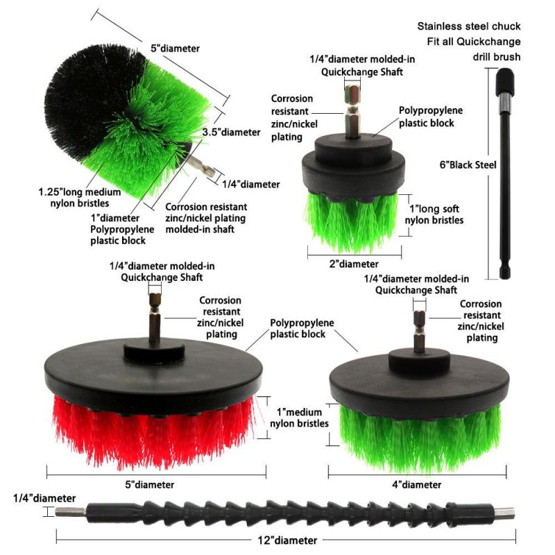 Electric Drill Brush 5 Inch Green 18-Piece Set Car Beauty Home Cleaning