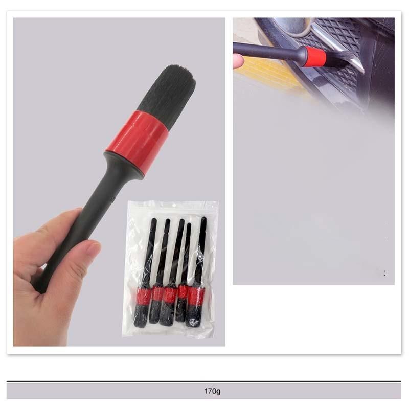 Cross-Border Supply Black Cleaning Brush 5-Piece Set Detail Brush Full Brush OPP Bag Car Interior Dust Cleaning Brush