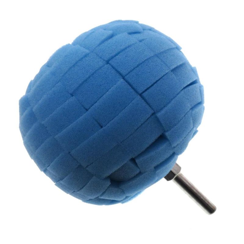 Cross-Border Supply 80mm Blue Car Wheel Brush Sponge Ball Car Waxing Sponge Wheel Steel Ring Car Wash Sponge