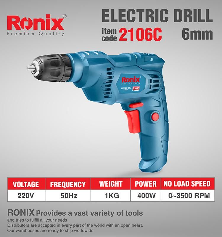 Ronix Model 2106c 400W Portable Hand Power Drill Electric Corded Drill