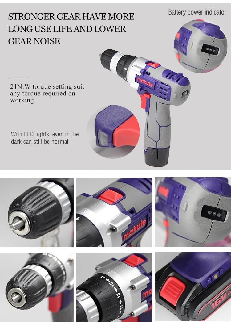 Electric Cordless Drill 12/16/20V Li-ion Battery Wireless Drilling Tools