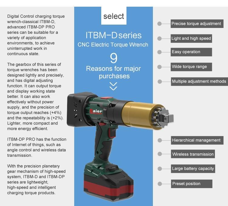 Lithium Rechargeable Brushless Electric Wrench 50nm 400nm 1000nm Cordless Torque Wrench Digital Display LED Power Indicator