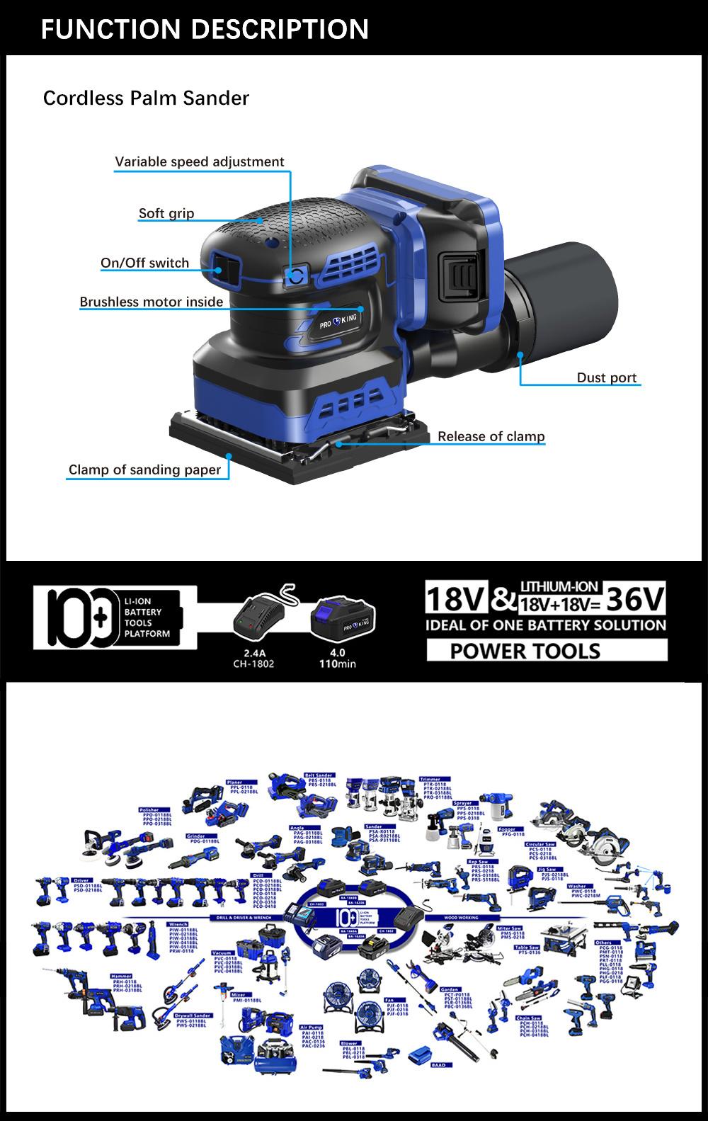 Cordless Palm Sander Battery Brushless Motor