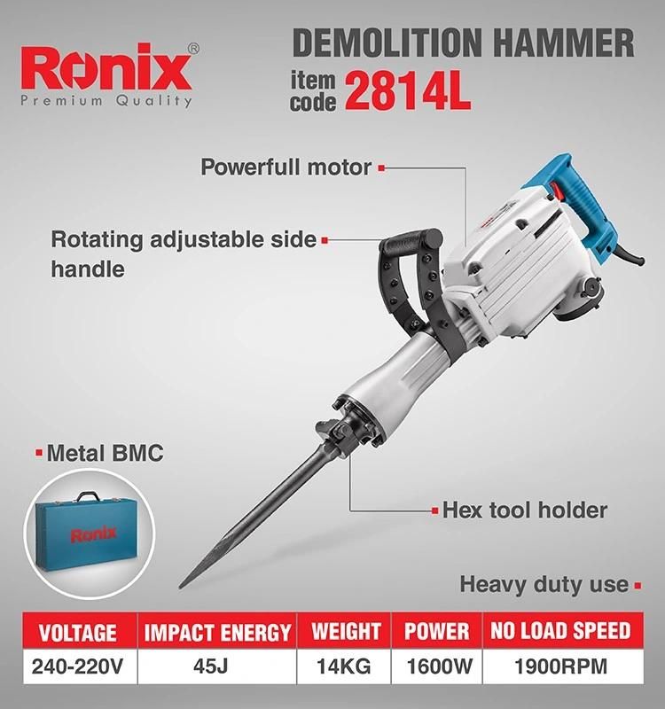 Ronix 2814L 14kg 1600W 30mm New Design Hot Selling Premium Quality Electric Demolition Hammer