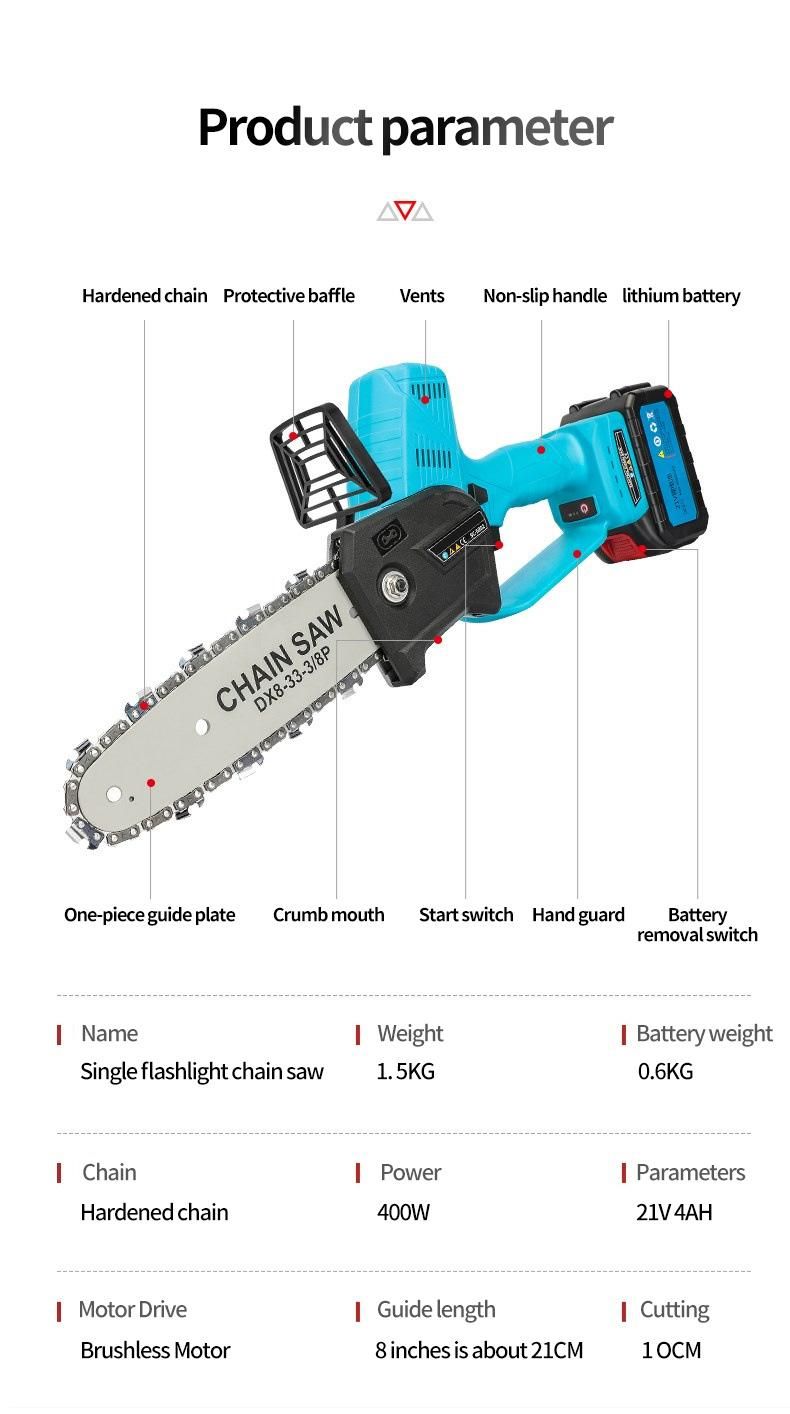 21V Mini Electric Chainsaw Rechargeable 8-Inch Lithium Battery Portable Electric Saw Household One-Handed Christmas Tree