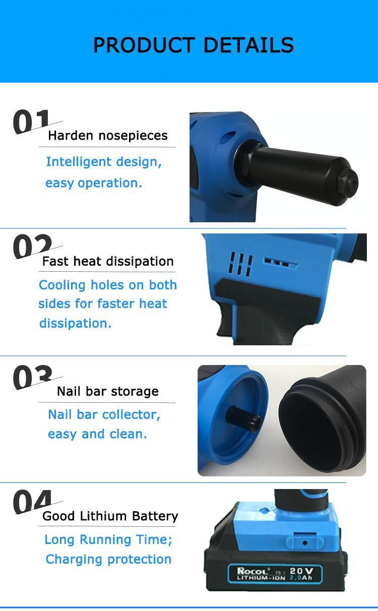 Fast Quick Charge Long Running Lithium Rivet Gun Tool 2.4-6.4mm