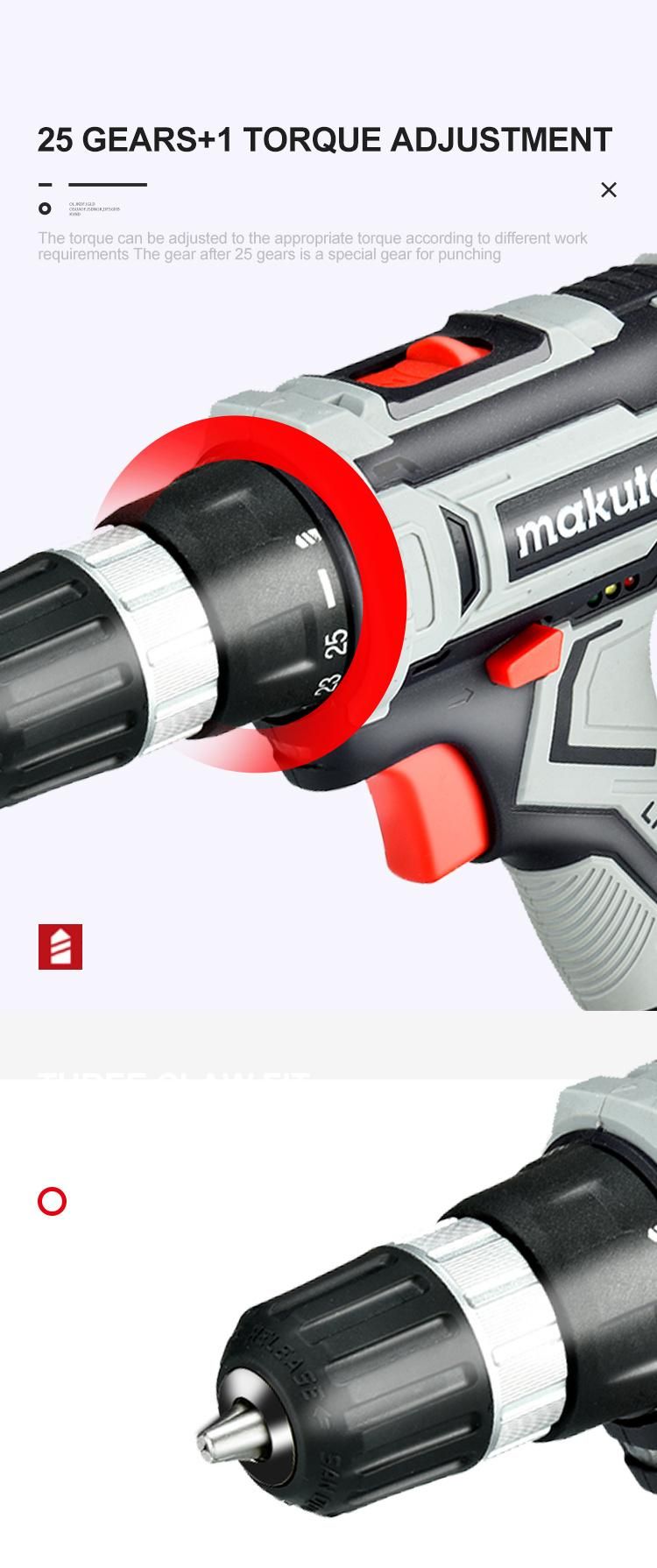 Makute 30n. M Professional Cordless Drill with Impact Function 20V Li-ion