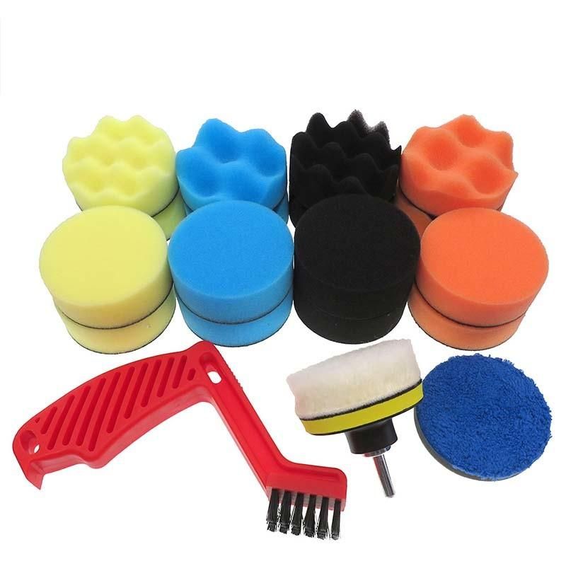 Cross-Border Supply 3-Inch Car Polishing Sponge 21-Piece Set of Car Cleaning Supplies Beauty Waxing Self-Adhesive Polishing Disc Pad