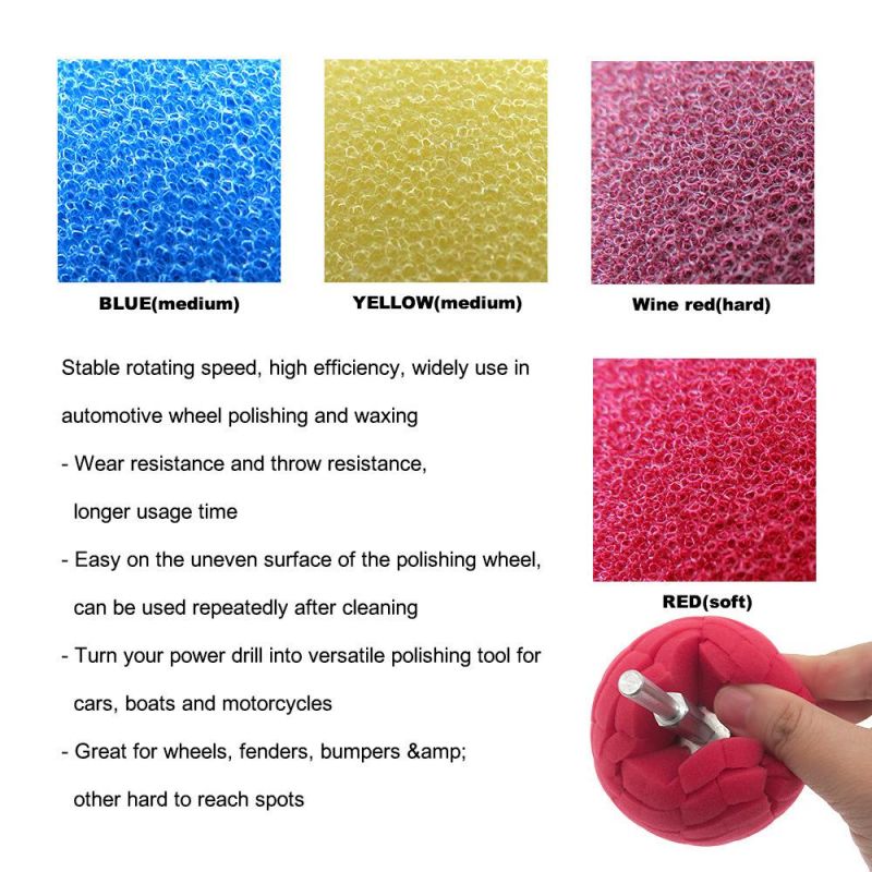 Cross-Border Supply 80mm Red Car Wheel Brush Sponge Ball Car Waxing Sponge Wheel Steel Ring Car Wash Sponge