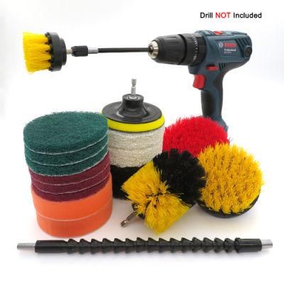 Electric Drill Brush 19-Piece Set Red and Yellow Electric Cleaning Brush Stain Cleaning Polishing