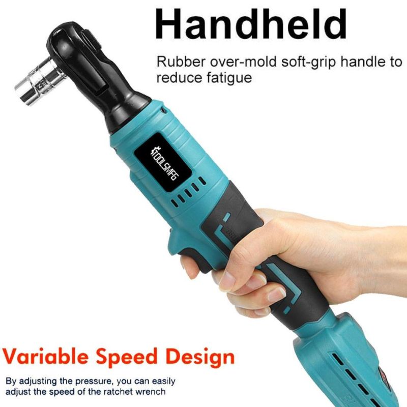 Toolsmfg 20V Brushless Motor Cordless Right Angle Ratchet Wrench Electric Ratchet Wrench Rechargeable Repairtool