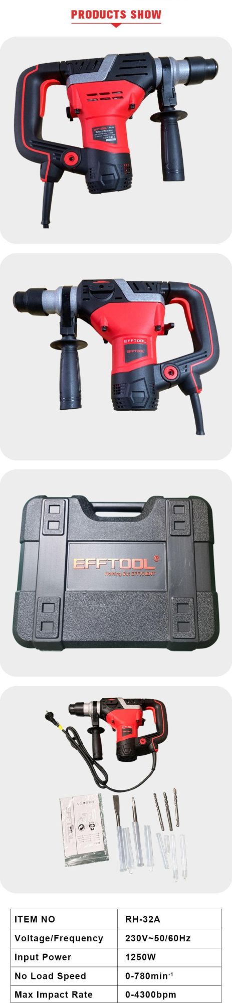 Efftool 2 Functiions 850W High Power 26mm SDS Plus Rotary Hammer