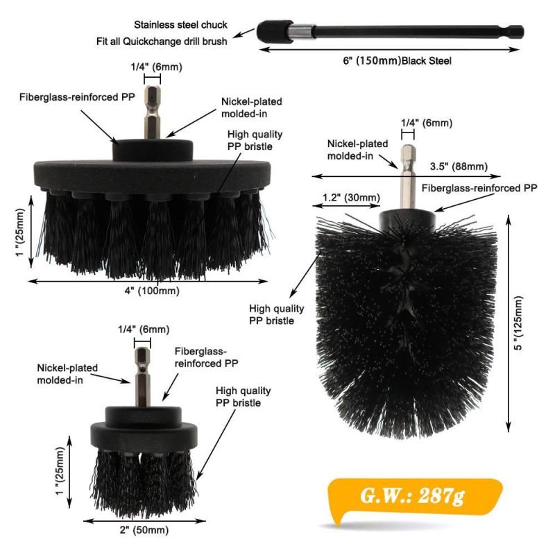 Electric Drill Brush Black 4-Piece Set 2 Inch 3.5 Inch 4 Inch Electric Cleaning Brush