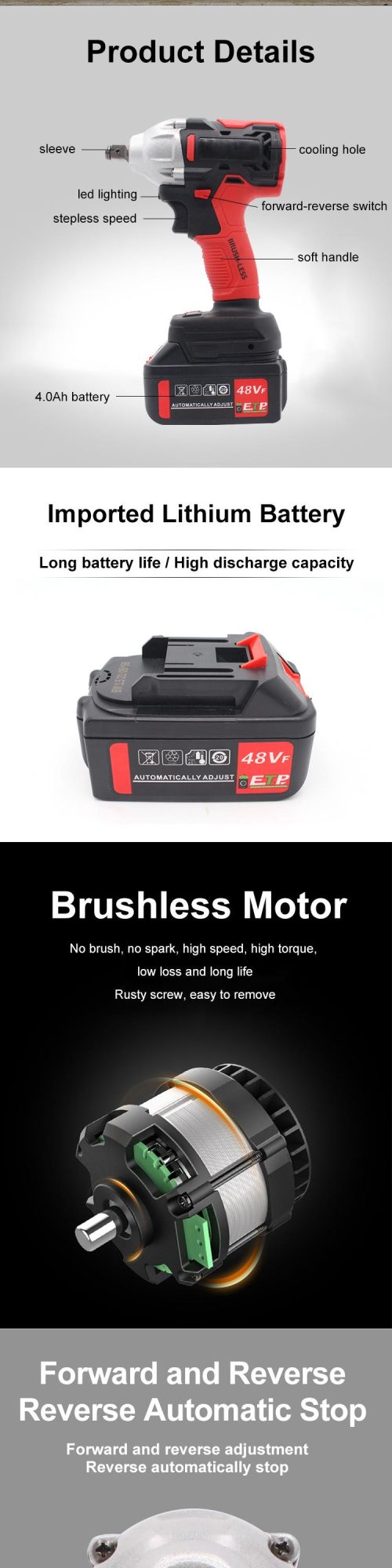 Gaide New Design Cordless Brushless Impact Wrench for Sale