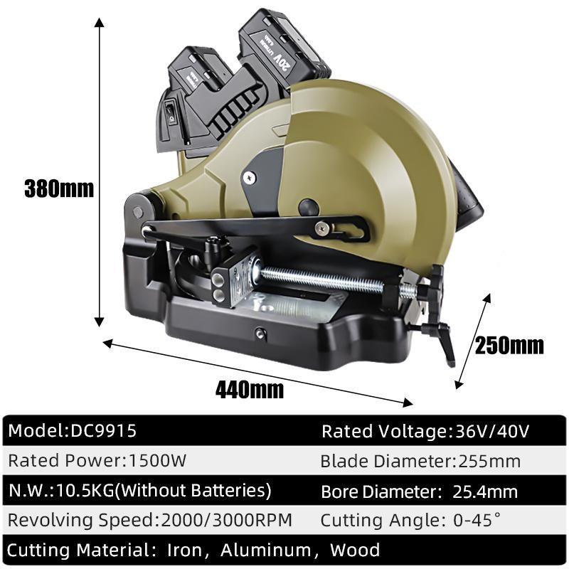 Tcbl DC9915 Cordless Multi-Purpose Copound Saw for Cutting Metal Wood Steel Aluminum Permanent Magnet Brushless Motor Digital 10 Inch Metal Cutting Chop Saw