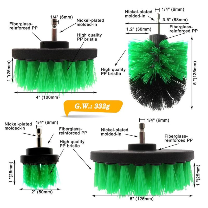 Electric Cleaning Brush 4-Piece Green Kitchen Cleaning Brush Car Beauty 2/3.5/4/5 Inch