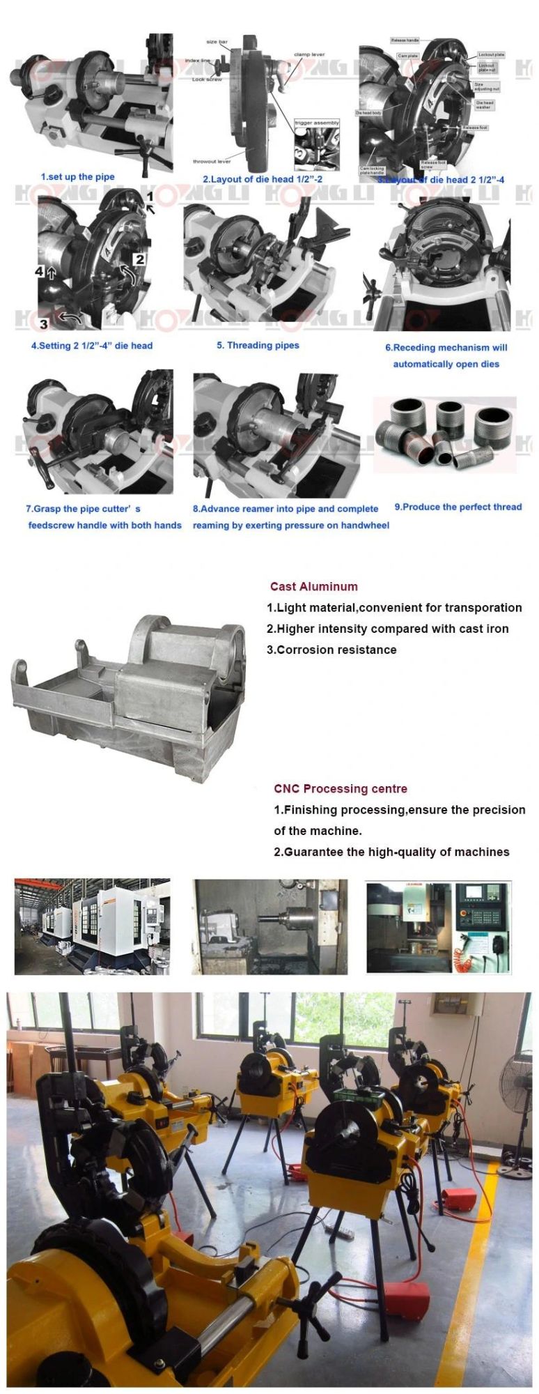Sq100f Steel Pipe Threading Machine/Steel Pipe Threader, 1/2"-4", 1500W