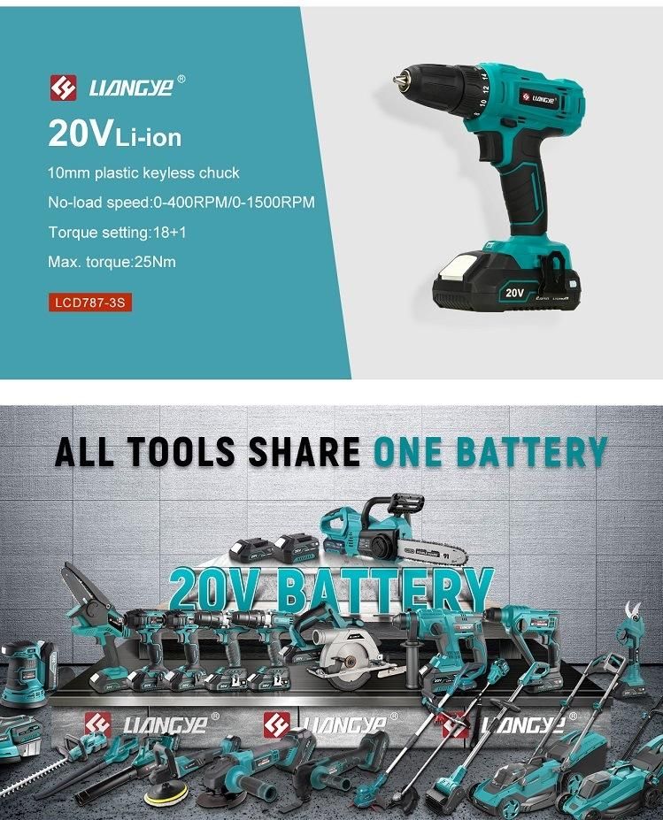 Liangye Battery Power Tool 18V 3/8inch Rechargeable Cordless Electric Drill Set