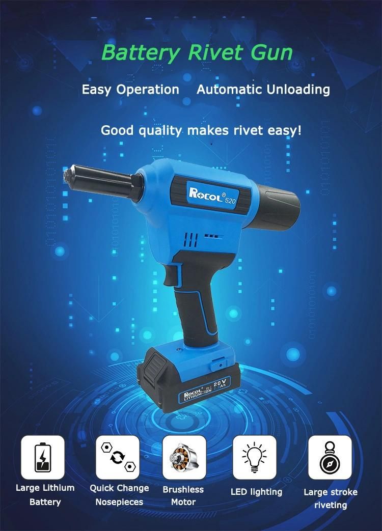 Brushless Motor 20V Li-ion Battery Cordless Riveter Tools Electric Rivet Gun for Sale