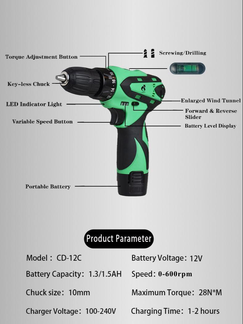 Hypermax 12V Cordless Battery Screwdriver Drill