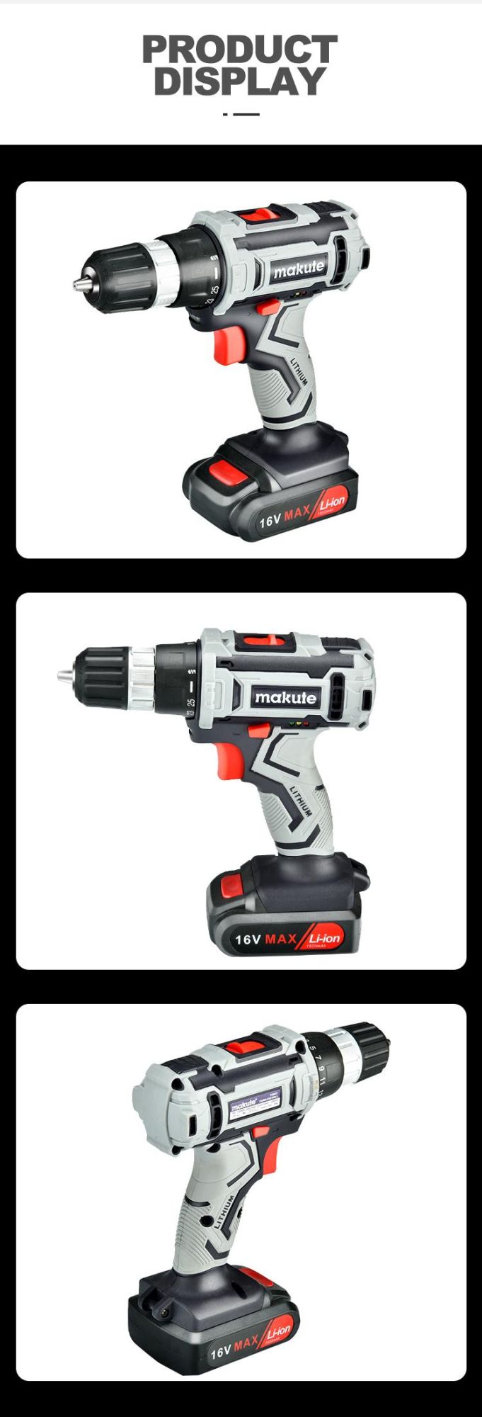 Makute 30n. M Professional Cordless Drill with Impact Function 20V Li-ion