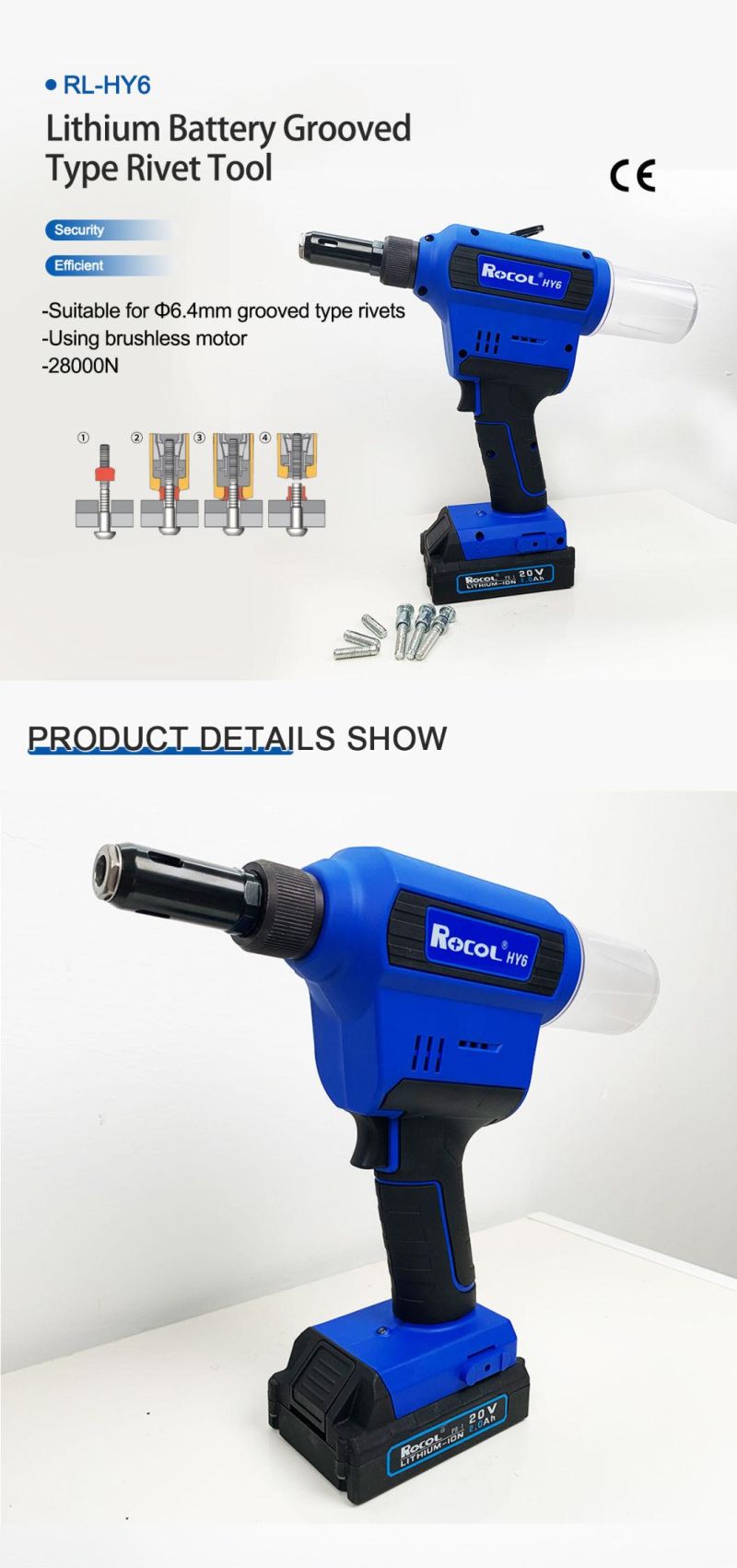 Hy6 Working Stroke 27mm DC Brushless Motor Electric Grooved Type Rivet Gun