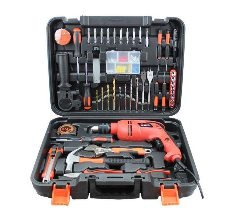 122PCS Blow Molded Case Household Home Use Electrical Power Tool Set Lithium Battery Cordless Drill Set
