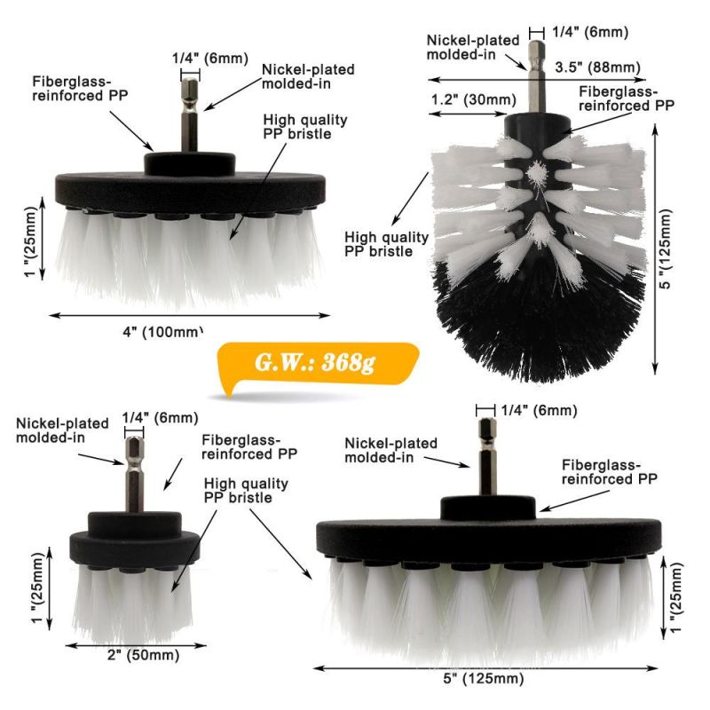 Electric Cleaning Brush 4-Piece White Kitchen Cleaning Brush Car Beauty 2/3.5/4/5 Inch