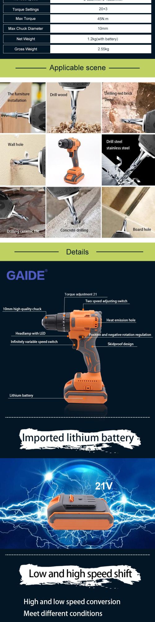 Gaide New Design High Quality Nails Drill Cordless for Sale