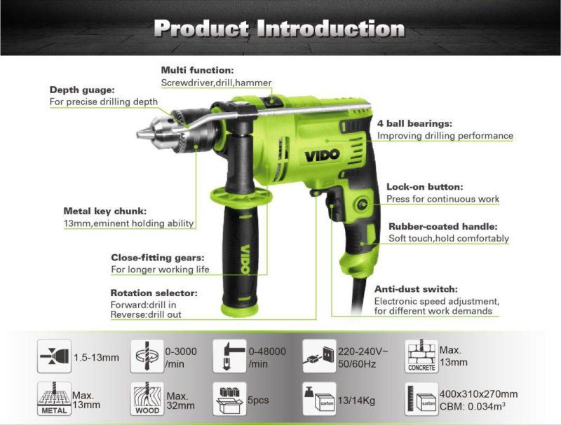 Vido Power Tools 850W 13mm Electric Impact Drill