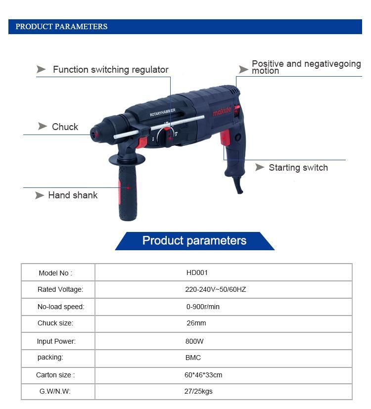 26mm 800W Makute New safety Design Electric Hammer Drill