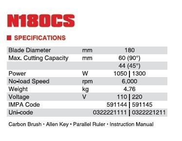 CE GS INDUSTRIAL TOOLSELECTRIC CIRCULAR SAW IMPA CODE:591144 591145 M180CS