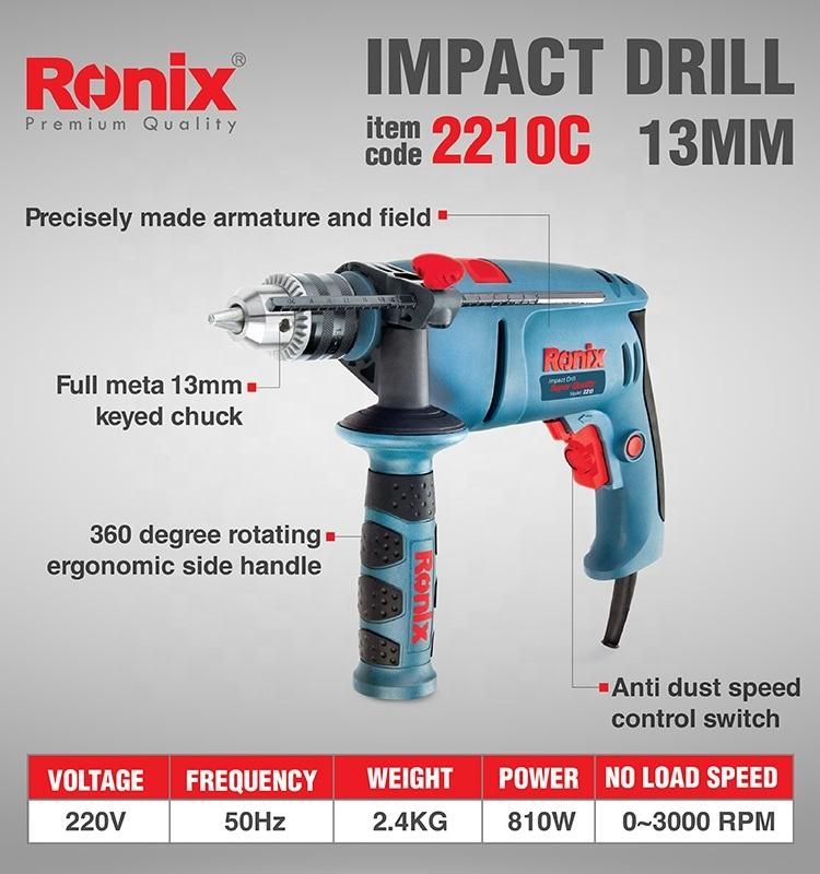 Ronix Model 2210c Two Speed 13mm 810W Hand Power Tool Electric Tool Impact Drill