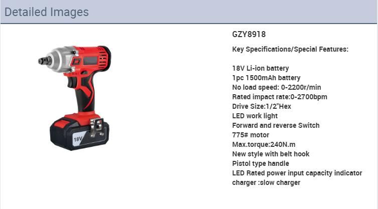 18V 240nm LED Work Light Impact Function Heavy Duty Cordless Drill