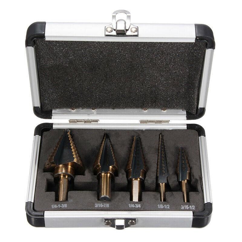 5PCS PRO HSS Step Cone Drill Titanium Steel Metal Hole Cutter Bit Set with Case