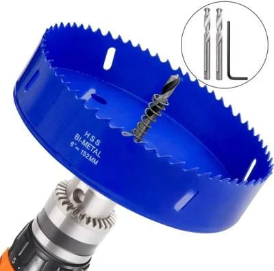 6 Inch Hole Saw for Making Cornhole Boards 152mm Corn Hole Drilling Cutter Bi-Metal Heavy Duty Steel Blade &amp; Hex Shank Drill Bit Adapter