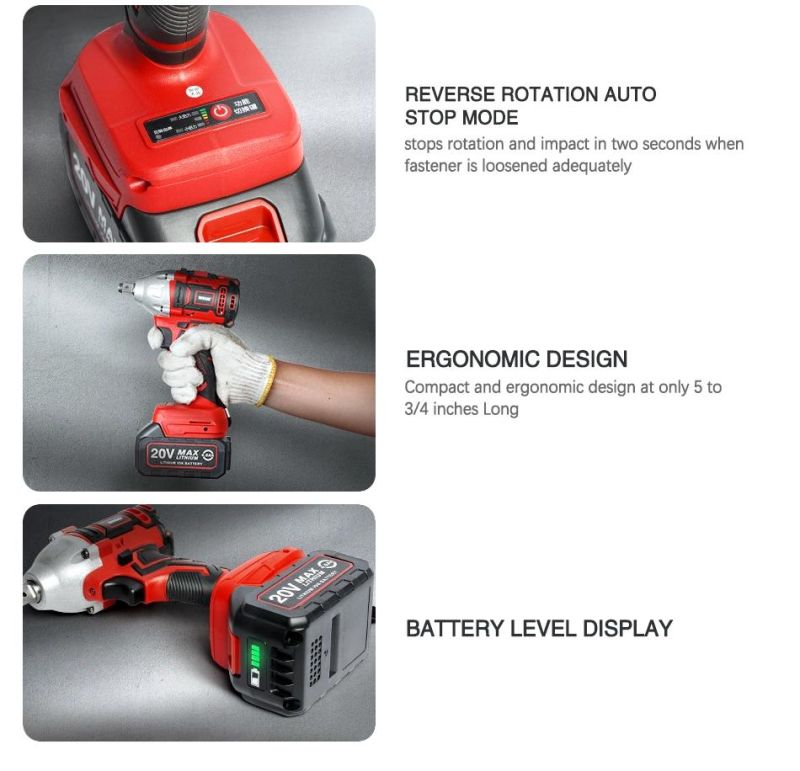 Hot Sale 20V Rechargeable Industry Lithium Electric Wrench Cordless Impact Wrench