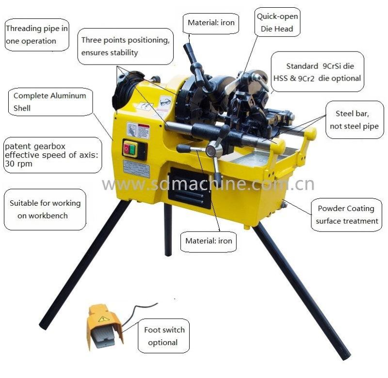 Multi-Function Electric Pipe Threader With Round Die For Threading Bolts