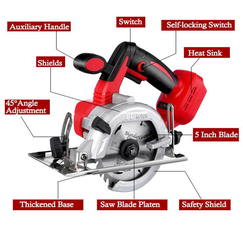 20V 5inch Brushless Cutter Short Handle Woodworking Cordless Mini Made in China Power Saw Machine Electric Hand Circular Wood Saw