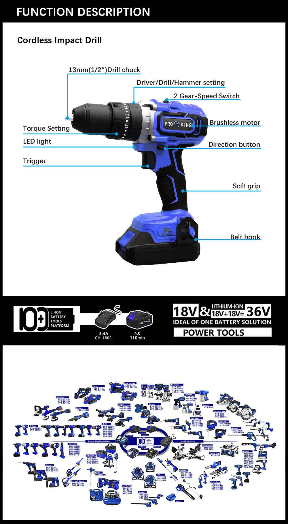 Cordless Impact Drill Brushless Motor 50nm